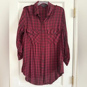 Women’s Sanctuary Red/ Black Plaid Button-Up Tunic/ Shirt. Size L